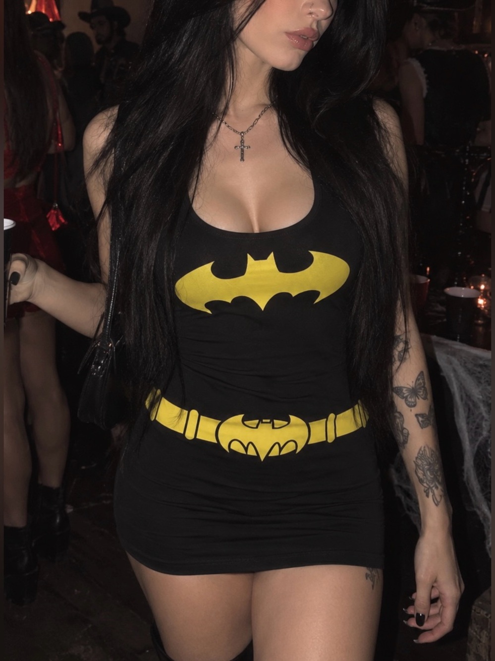 Women’s Halloween Batman Logo Black & Yellow Bodycon Essential Cosplay Dress